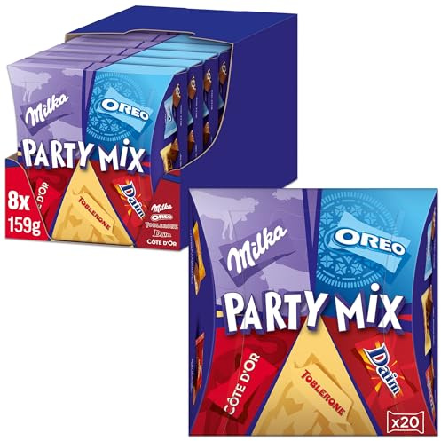 Milka Party Mix – Pralinenmischung mit Milka, OREO, Côte D‘Or, Toblerone und Daim – 8 x 159g
