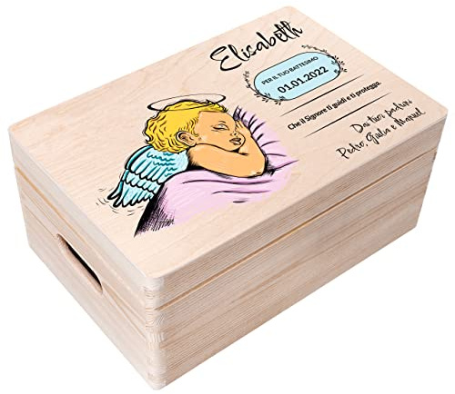 Creative Deco Personalisiert zur Taufe Geschenk für Mädchen und Junge | Mehrere Taufe Motiv | Holzkiste Erinnerungsbox Deko | Individuelle Geschenk Spielzeugkiste Holzbox mit Deckel | Spardose