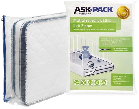 ASK Pack Matratzenschutzhüllen mit Anker-Reißverschluss - Größen von XS bis XXL, Wasserdicht, Reißfest, Ultra Starkes Material 100 mikron - Ideal für Umzug, Lagerung und Transport - 70x140 cm - Kid