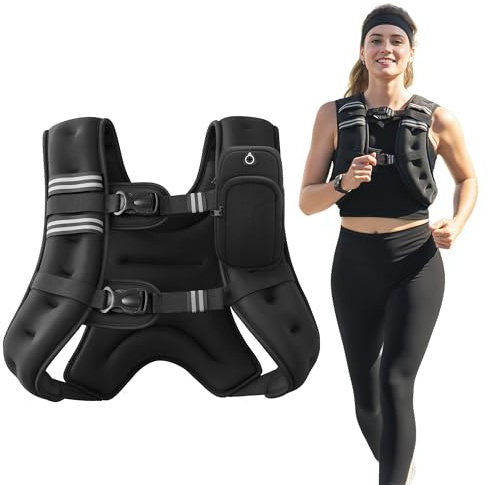 ZELUS Gilet Lesté 7kg Veste Lestée Réglable pour Femmes et Hommes, avec Bande Réfléchissante et Pochette pour Bras pour Entraînement de Musculation à la Maison ou en Salle de Sport, Noir