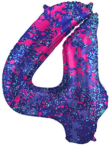 Folat 63904 Luftballon Geburtstag Ziffer Zahl 4 Paint Splash Lila Weltraum 86 cm - Helium Ballon Decoration Geburtstagdeko, Ballon Zahl
