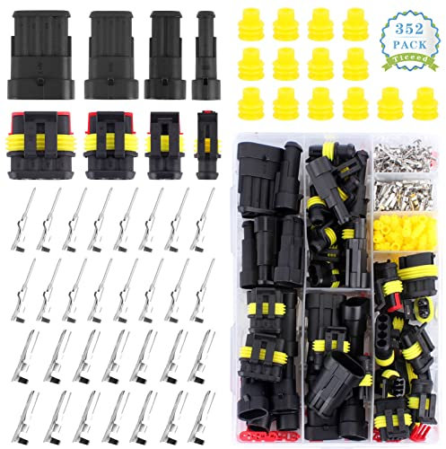 Ticeed 353PCS Imperméable à l'eau Connecteurs, Connecteurs Étanches pour Voiture à 1/2/3/4 Broches Mâle/Femelle avec Fusibles Voiture pour Bateaux Camion Scooter Moto