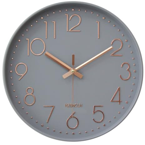 HZDHCLH Funk Wanduhr 30 cm Lautlose Wanduhr Ohne Tickgeräusche, Moderne | Batteriebetriebene Uhr für Zuhause, Küche, Wohnzimmer, Büro, Wanddekoration (graues Gold)