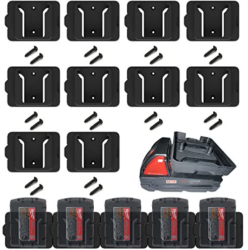 Gijok Batteriehalter für Milwaukee M18 18 V Akku (ohne Batterie), 10 Packungen Wandhalterung Batterien Aufbewahrung für Wand, Arbeitswagen, Regal, Werkzeugkasten