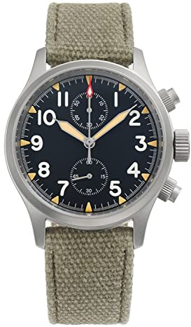 TACTICAL FROG Militado Military Mens Watches Chronograph 39mm Pilot VK61 Quartz Movement Casual Wristwatches Sapphire Crystal 100M Waterproof Sport Watch, Black,Quartz Movement,Quartz Watch