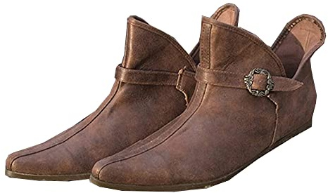 SIULAS Mittelalter Stiefel Damen Herren - PU Leder Flache Einzelschuhe mit Verstellbarer Gürtelschnalle - Renaissance Larp Stiefel Schuhe Retro Leder Stiefeletten für Männer Frauen, 44, 11-12