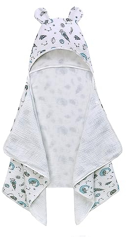Baby-Badetuch mit Kapuze, 100 % Baumwolle, besonders weich und saugfähig, große Größe 70 x 140 cm, Baby-Essentials-Badetuch für Neugeborene, Kleinkinder, Jungen und Mädchen