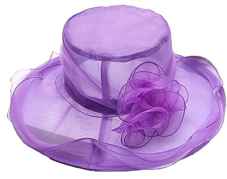 Damen-Organza-Fascinator-Kirchenhut Mit Federn, Damenhut, Floraler Teeparty-Hochzeitshut Purple(6) 56-58cm