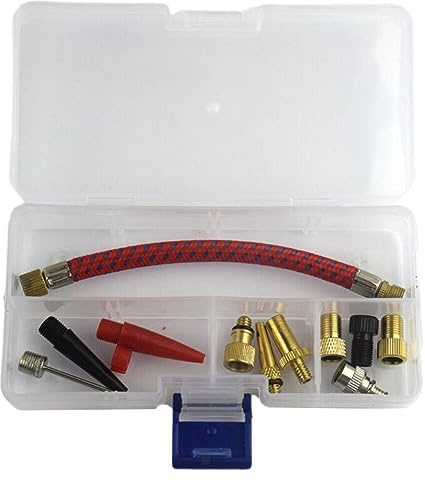 Asudaro 11stk Pumpen Adapter Set Kit, Hochwertige Ventil Adapter Alle Av Dv Sv Fahrrad Ventil Adapter Set Adapter Für Ball, Ballon, Gymnastik Ball Und Luftmatratze Nadelventil Zubehör Rot
