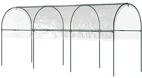 Outsunny Tunnel Tomato Greenhouse with 4 Hoops and Top Tap, Pointed Bottom and Guy Ropes, 400 x 123 x 171 cm, Clear