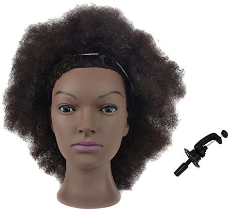 Tcwuzick Ausbildung Kopf African American mit 100% Echthaar Schaufensterpuppe Kopf Kosmetologie Afro Haar Manikin Kopf für Praxis Styling Flechten...
