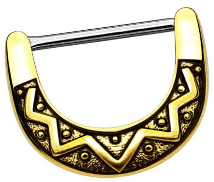 Taffstyle Piercing Schmuck Brustwarzenpiercing Brustwarze Intimpiercing Brust Nippel Intim Barbell Ring Nase Ohr Tragus Helix Septum Nasenring Labret Lippe Clicker Schild Gold 1,6mm