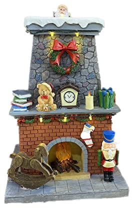 BESCH Chimenea Escena Musical de Navidad con Iluminación 19x18x30cm - Pueblo de Navidad con Musica - Decoración Navideña