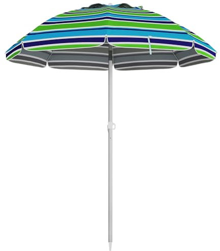 Outsunny Parasol de plage parasol inclinable rond parasol d'extérieur hauteur réglable protection UV40 sac de transport inclus alu. polyester multicolore