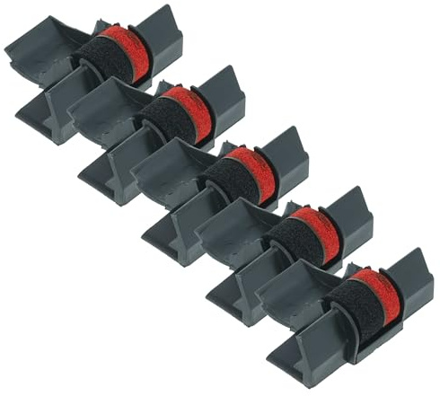 vhbw 5X Farbrolle Farbwalze Schwarz Rot kompatibel mit Casio HR 120T | 170L, 110, 110S, 18 Taschenrechner, Registrierkasse