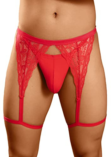 Dasongff Homme String Sexy Dentelle Jockstrap String Ficelle sous Vêtement Boxer Caleçon Sissy Transparent Lingerie Travestie BDSM Drag Queen Underwear Taille Basse Lingerie Sexy de Pute