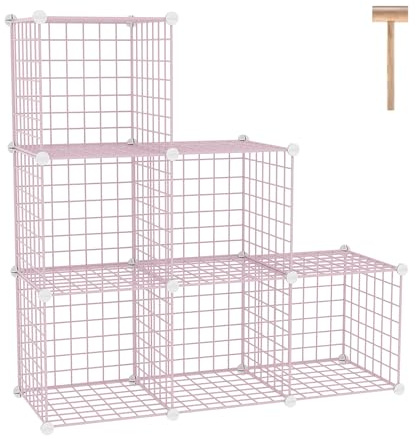 C&AHOME Wire Cube Storage, 6 - Cube Organizer Metal C Grids, Modular Shelves Units, Closet Organizer, Ideal for Home, Office, Living Room, 36.6”L x 12.4”W 48.4”H, Pink UWCS3006P