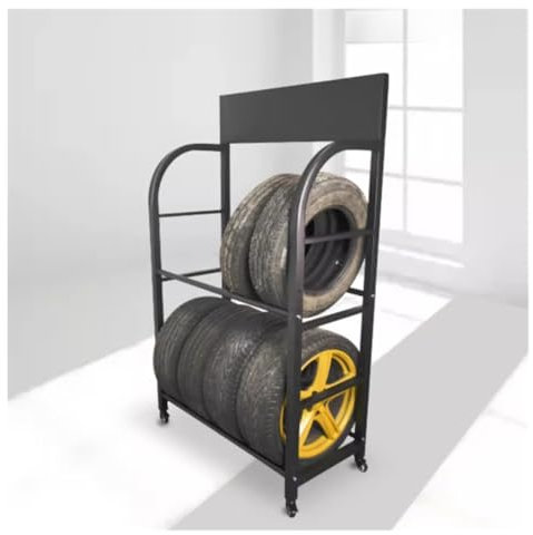 Reifenregal aus Stahl for die Garage mit drehbaren Rädern – for 8 Reifen mit Felgen, maximale Belastung 300 kg – Aufbewahrungsorganizer for Autoreifen for die Heimwerkstatt