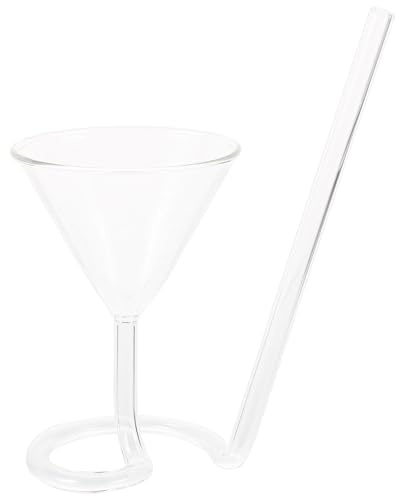 CIYODO Creative Spiral Cocktail Glass with Built-in Straw 7.56 Inch Transparent Wine Goblet for Hot and Cold Drinks Ideal for BBQ Parties Outdoor Use Home Barware