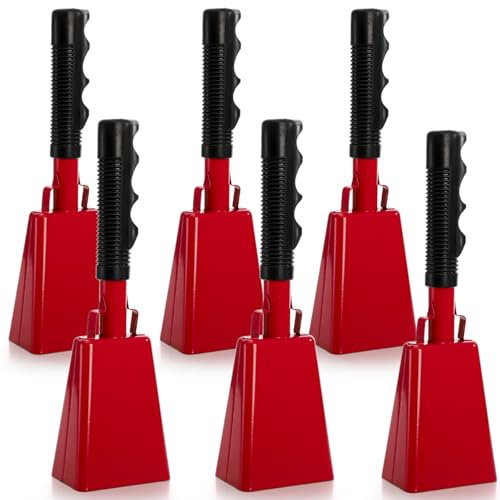 Peohud 6 Pack Cowbell with Handle, 10 Inch Loud Cheering Bell for Sports Events, Steel Noise Makers for Football Games, Stadiums, Party, Percussion Musical Instruments