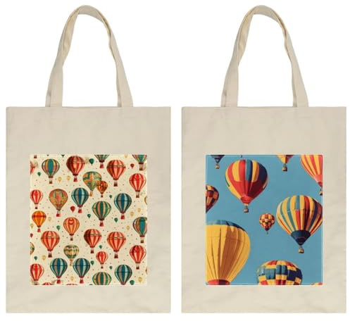 etoenbrc Borsa tote in tela di cotone con mongolfiera etnica per donne, borsa da viaggio estetica, borsa da spiaggia, borsa a tracolla estiva per lo shopping, Multicolore, Taglia unica