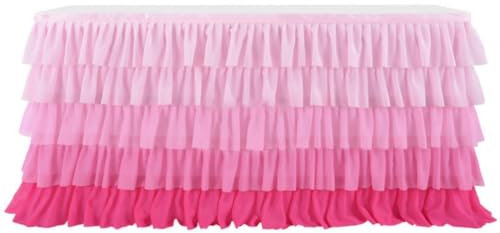 Pmnzdy Tischrock 4/6/8/9FT*77CM 5-lagiger Flauschiger Tutu Tüll Tischröcke Bonbonfarbe Tischdekoration Chiffon Plissee Tischrock Hochzeit für Party Babyparty Rüschen Farbverlauf Rosa 4FT?122×77cm