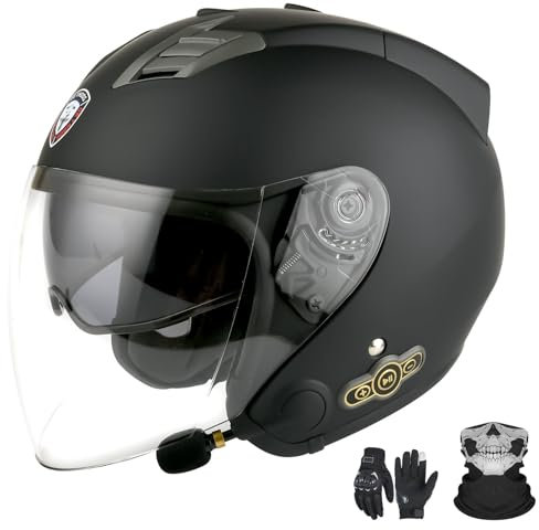 Casco Jet Bluetooth per moto, certificato ECE, casco con Bluetooth integrato, casco jet per scooter, casco jet per uomo e donna con doppia visiera B, XXL (63-64cm)