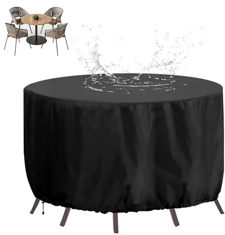 XHBJSH Rund Gartenmöbel Abdeckung 80x70cm Wasserdicht 420D Oxford Runde Patio Möbel Set, Winddicht, UV-beständig Outdoor Terrasse Tisch Und StüHle Abdeckung, Schutzhülle für Gartenmöbel, Schwarz