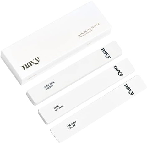 Navy Nail Files Trio Pack | Vegan & Cruelty Free Emery Boards | Grit Range 150-4000 | Store, Protect & Perfect | Nail Preparation, Shaping & Shine for Manicure & Pedicure | Nail Buffer