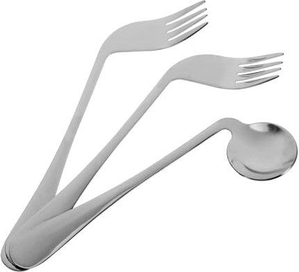 Didiseaon 3 Ensembles De Cuillères Coudées Fourchettes Pour Patients Cuillères Adaptatives Béchers Dispositif Pour Manger À Une Main Mains Porte-Couverts Poignée Gauche Cuillère