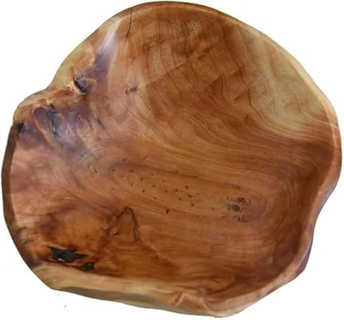 EAZHOP Hand Carved Natural Wood Bowl, Rustic Serving Fruit Salad Snack Bowl, Pot Pourri Key Catchall, Decorative Centrepiece for Kitchen Counter Hallway(Over 40cm)