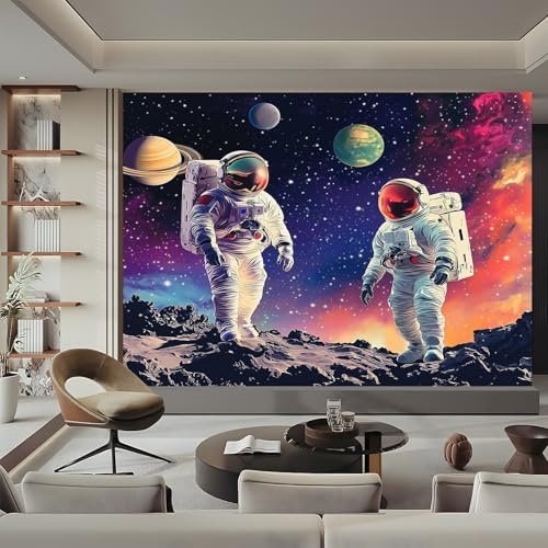 Fototapete 3D Tapete Mehrfarbig Tapeten Vliestapete Wandtapete Wohnzimmer Schlafzimmer Kinderzimmer Wanddeko Fantasy-Universum Astronaut Motivtapeten 400x280 cm