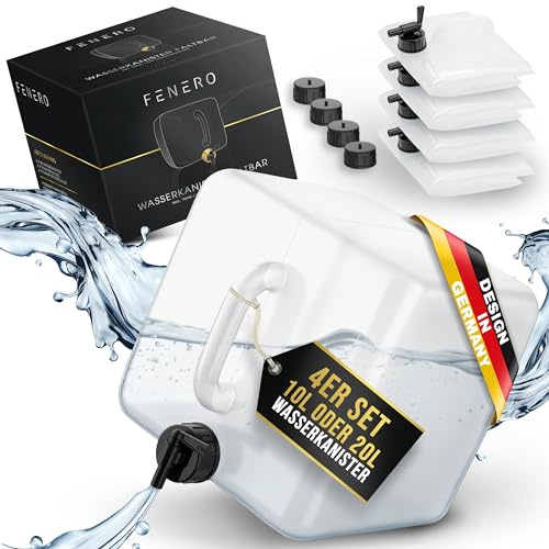 FENERO Wasserkanister Faltbar [Das Original] 10/20l Wasserkanister Camping - Robuster Faltkanister - Trinkwasserkanister - Wasserkanister mit Hahn inkl. Transportaufsatz!