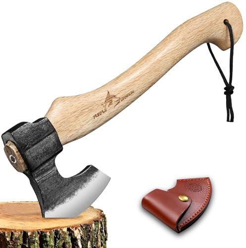 Purple Dragon Campingaxt Outdoor - mit Tasche, Holzbeil, handgeschmiedet mit Holzgriff, Campingaxt, Geschenk für Männer
