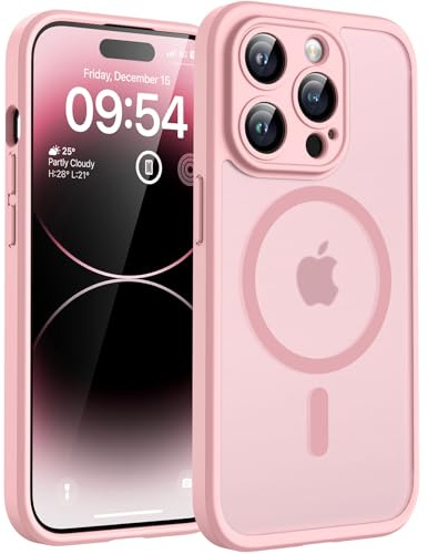 TOCOL für iPhone 14 Pro Hülle für Magsafe, Vollständiger Kameraschutz Stoßfest Kratzfest Transluzente Rückseite Magnetisch Handyhülle für iPhone 14 Pro Case, Rosa