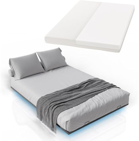 Juskys® Metallbett Palamos 140 x 200 cm mit Matratze, Lattenrost, Schwarz | Schwebebett minimalistisch & modern, mit Bettgestell, Inklusive LED-Beleuchtung, pulverbeschichtes Metallgestell