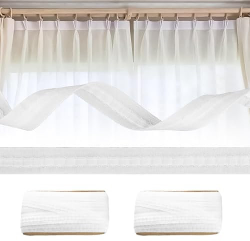 30M X 2.5CM Gardinenband, Reißfestes Gardinen Kräuselband, Universalband für Vorhangfalten zum Aufnähen, Gardinen-Faltenband Mühelose Installation, Kräuselband Perfekt für DIY Vorhänge & Möbel