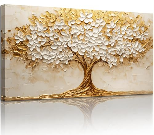 MHARTK66 Modern Bilder Wohnzimmer Baum des Lebens gold Gemälde 75x150 cm | detailreicher hd-druck, unkompliziertes aufhängen, rasche montage, variabel einsetzbar und ideal als schöne geschenkidee