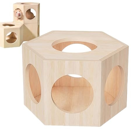Hamster Hide Out en Bois,Maison en Bois pour Hamster - Accessoires Habitat Petits Animaux Décor Cage Labyrinthe pour Cochon D Inde Lémuriens Nains Souris Chinchilla