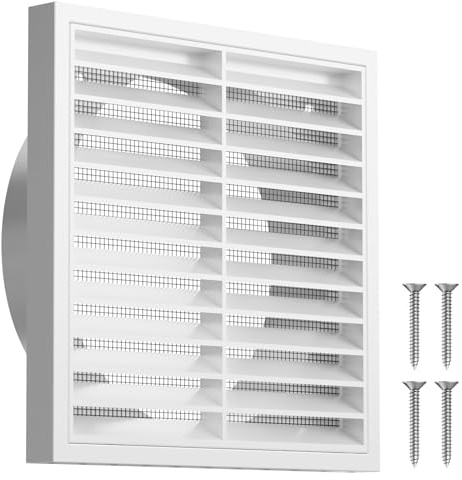 Hon&Guan Rejillas de Ventilación Rectangular 150 mm con Mosquitera, ABS Exterior Rejilla Aire Acondicionado Conductos Cubierta de Ventilación para Extractor de Baño, Cocina, Campana Extractora, Blanca