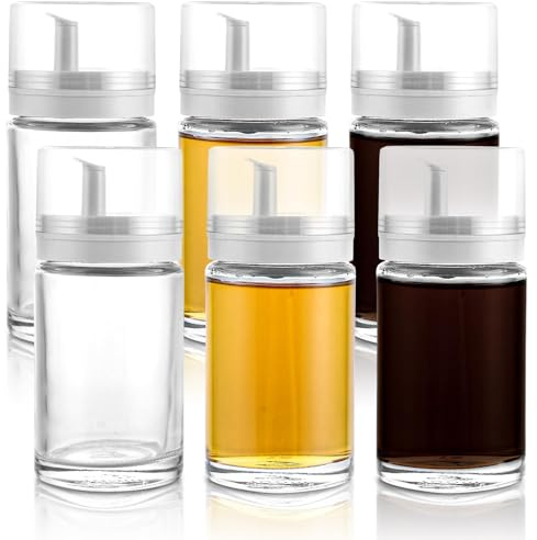 LOLYSIC 6 Stück Auslaufsichere Kleine Öl- und Essigspenderflaschen aus Glas, 100ml Auslaufsichere Ölflasche