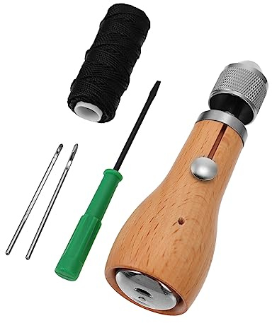 SEWACC 1 Set Handheld Sewing Awl Tool Durable Leather Stitching Tool with Needles Wax String for Quick Repairs Bags Shoes and Straps Ergonomic Handle