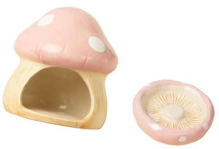 Dualoai Maison pour Hamster en Bois, pour Petits Animaux, Grotte, écurie, Forme de Champignon de Dessin Animé, avec Gamelle pour Cochons d'Inde E, Rose