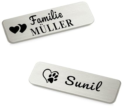 Tiklife Türschild Edelstahl, 1 Stück Personalisiertes Namensschild mit präziser Lasergravur, selbstklebend & wetterfest, für Haustür, Briefkasten, Klingel, Made in Germany 60x15mm