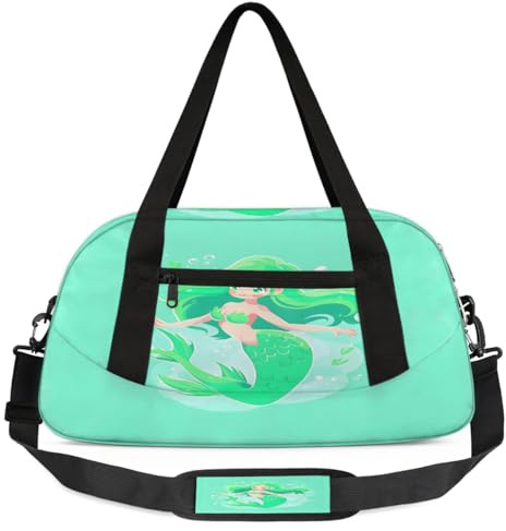 Seesack für Kinder, Meerjungfrauenmotiv, klein, leicht, Reise-Sporttasche für Jungen und Mädchen, Wochenendtasche, Fitnessstudio, Handgepäcktasche für Schule, Sport, Übernachtung, Ozeangrün