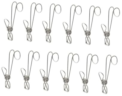 POPETPOP Lot de 12 Pinces à Linge INOX Multifonctions, Pinces à Vêtements en Métal Compactes, Résistantes Vent, Adaptées pour Séchage, Fixation de Paquet et Organisation Maison