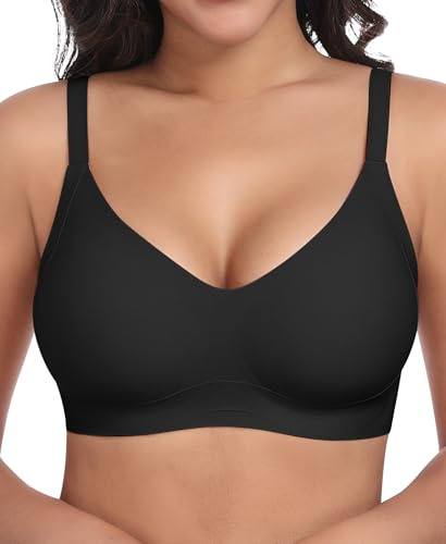 Ganado Wireless Jelly Bras for Women Seamless Non Wired Gel Push Up Bra Padded Full Coverage T Shirt Bra Comfort Bras Black, XL