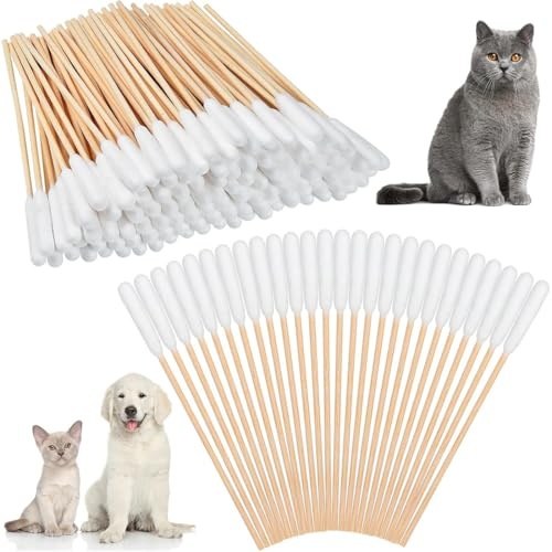 JYNVO 200 Pièces Coton Tiges Chien, 12cm & 15cm Cotons-Tiges Longs à Tête Grande, Nettoyage Oreilles Chien Chat Pets Soin