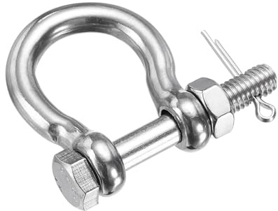 PATIKIL 1 Stück 304 Edelstahl D-Ring Schäkel, 1/4 (6mm) Marine-tauglicher Bogen-Schraubbolzen-Schäkel für Outdoor-Boote, Segelboot-Ketten-Rigg-Verschluss, Silber