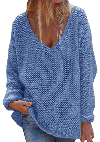 Maglioni Donna Cashmere Maglione Donna Maglioni A Maniche Lunghe in Tinta Unita con Scollo A V da Maxi Maglia per Leggings Maglie Lunghe Navy XXL